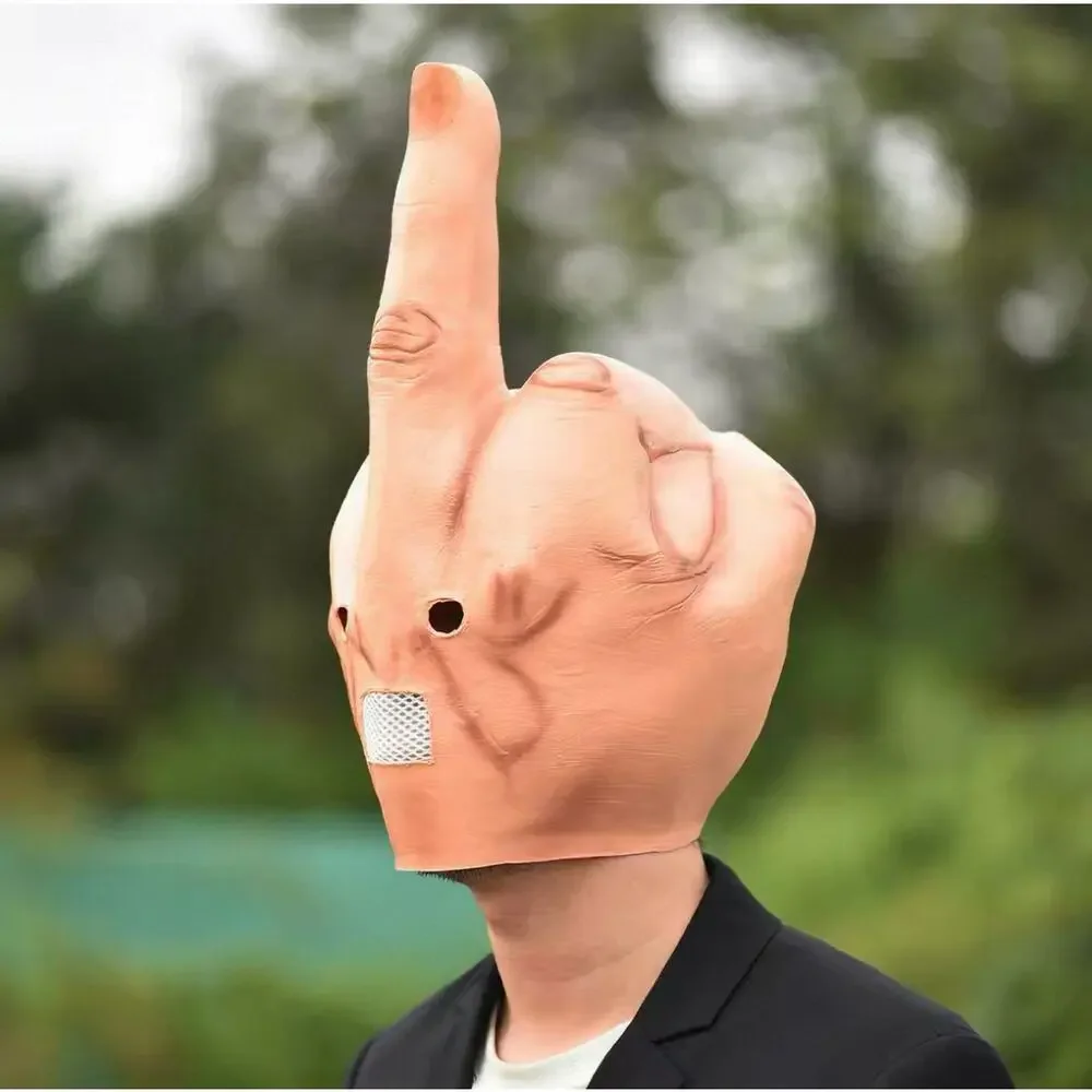Latex Middle Finger Head Mask, Funny Prank Mask for Halloween Party Cosplay Bar